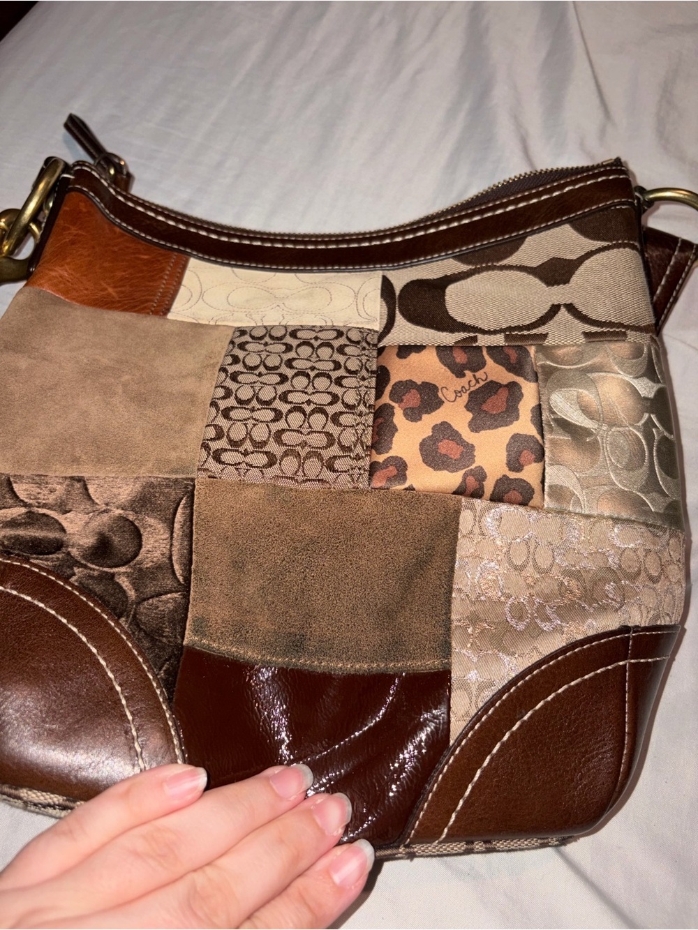 Coach Patchwork Signature & Leather Shoulder Bag in Brown Tones - Picture 8 of 12